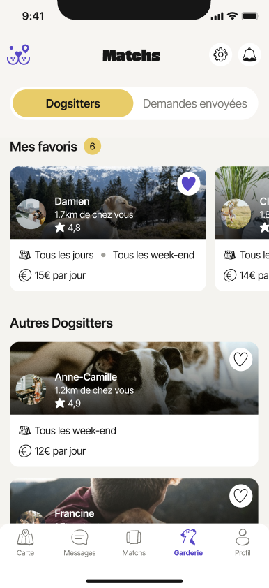 Capture d'écran de l'application Nos Chiens et Nous - Matchs